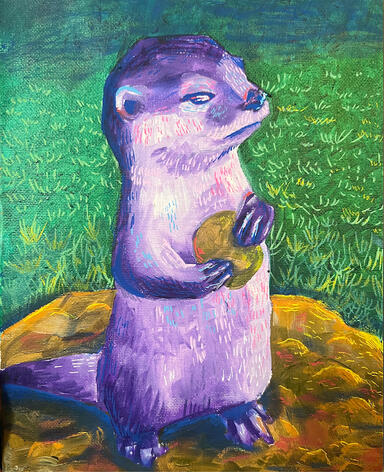 Purple Otter 2024 Oil, Acrylic, and Posca on Canvas 9"x12"