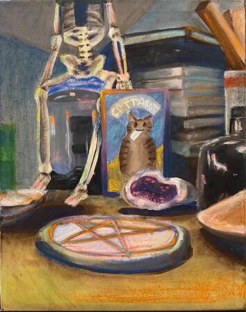 Alter Still Life 2022 18x24 Oil, Acrylic, and Chalk Pastel on Canvas